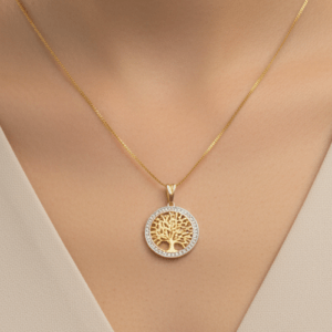 Pingente Árvore da Vida com Cordão Veneziana – Banho Prata 950 e Banho Ouro 18k ✨🌳