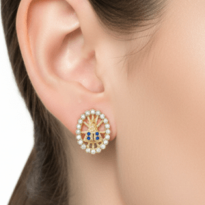 Brinco Nº Sª Aparecida com Zircônias – Banho Prata 950 e Banho Ouro 18k ✨🕊️💙