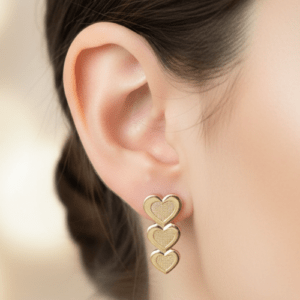 Brinco Trio de Corações Texturizados – Banho Prata 950 e Banho Ouro 18k ❤️✨